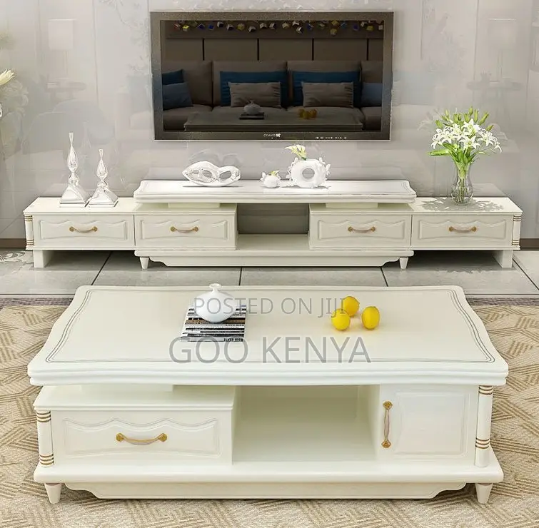 Home Tv Table Set; Nordic Entertainment Unit With Table Set For Media