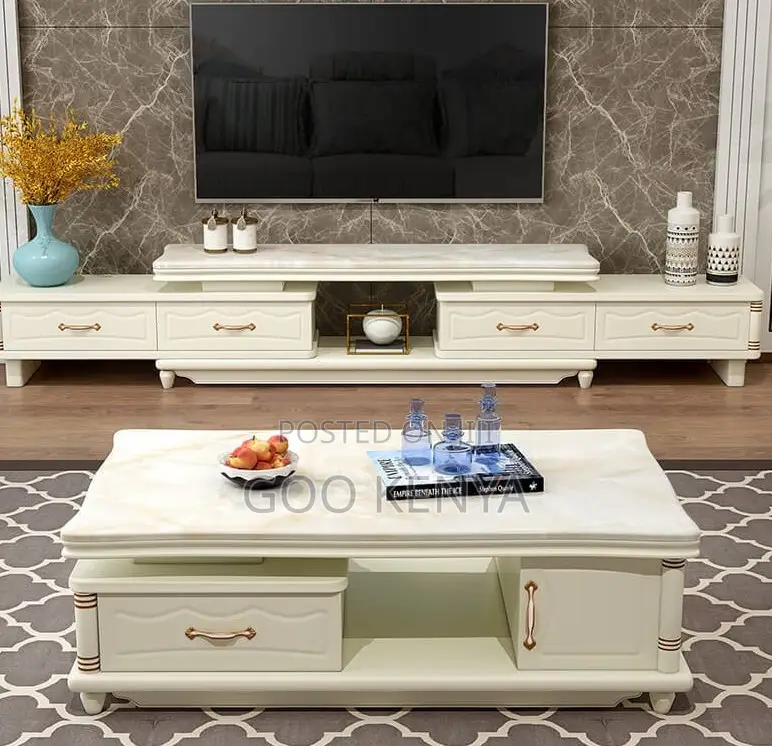 Home Tv Table Set; Nordic Entertainment Unit With Table Set For Media