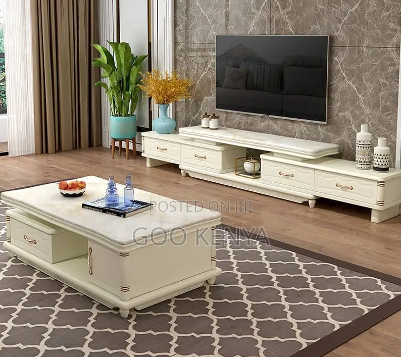 Home Tv Table Set; Nordic Entertainment Unit With Table Set For Media