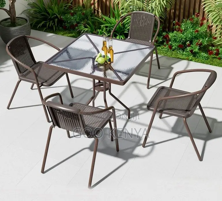 Home Dining Set; Outdoor Glass Table and Chair- Waterproof and Durable