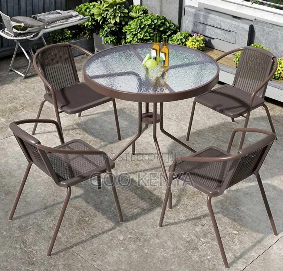 Home Dining Set; Outdoor Glass Table and Chair- Waterproof and Durable