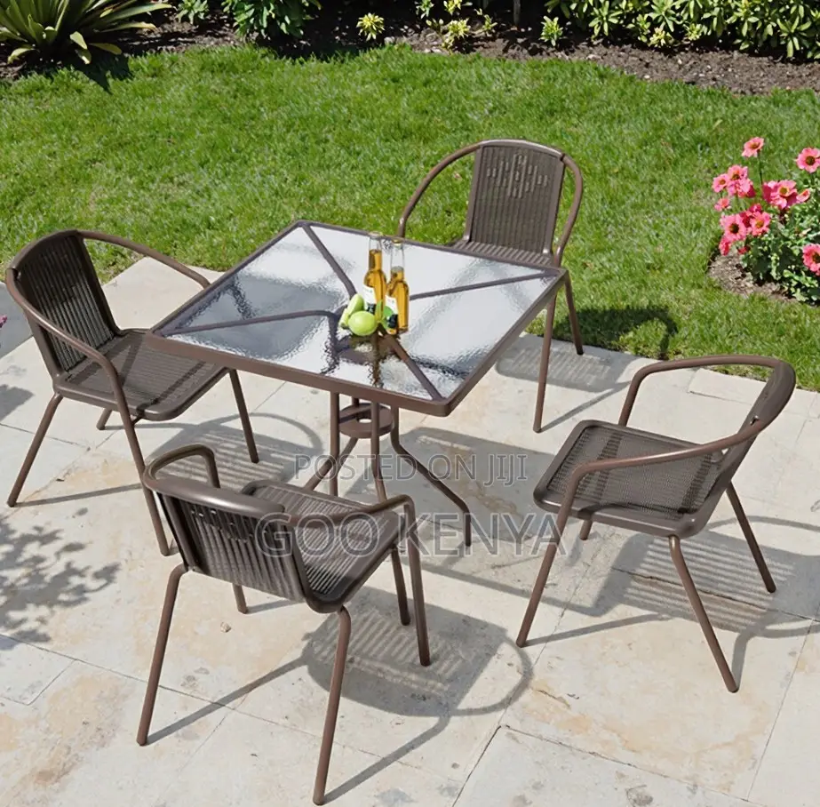 Home Dining Set; Outdoor Glass Table and Chair- Waterproof and Durable