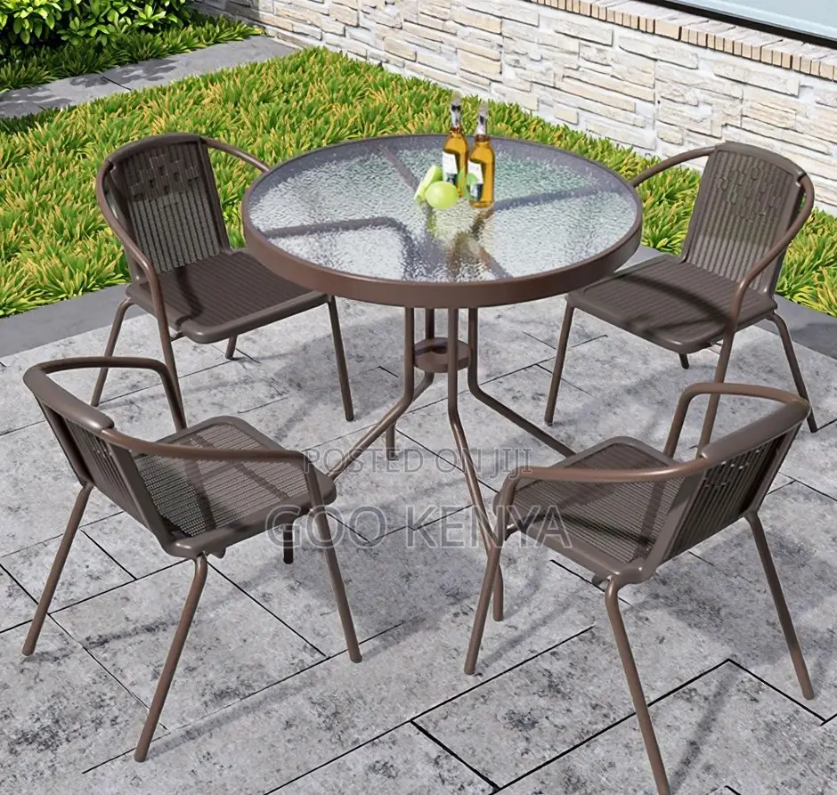 Home Dining Set; Outdoor Glass Table and Chair- Waterproof and Durable
