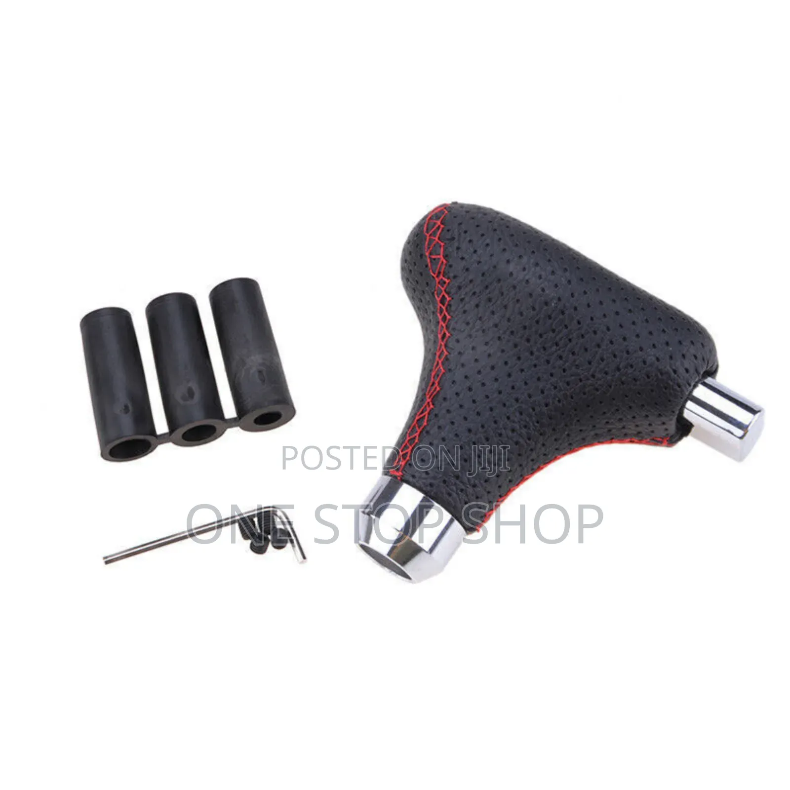 Black Stitched Pu Leather Automatic Gear Shift Knob With Button