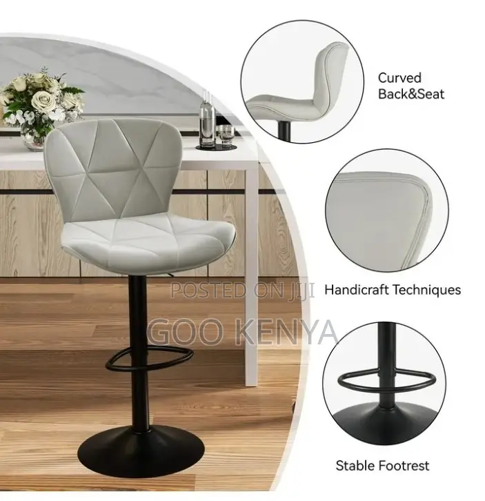 Home Bar Stool; Adjustable Padded Swivel Bar Seat With Backrest