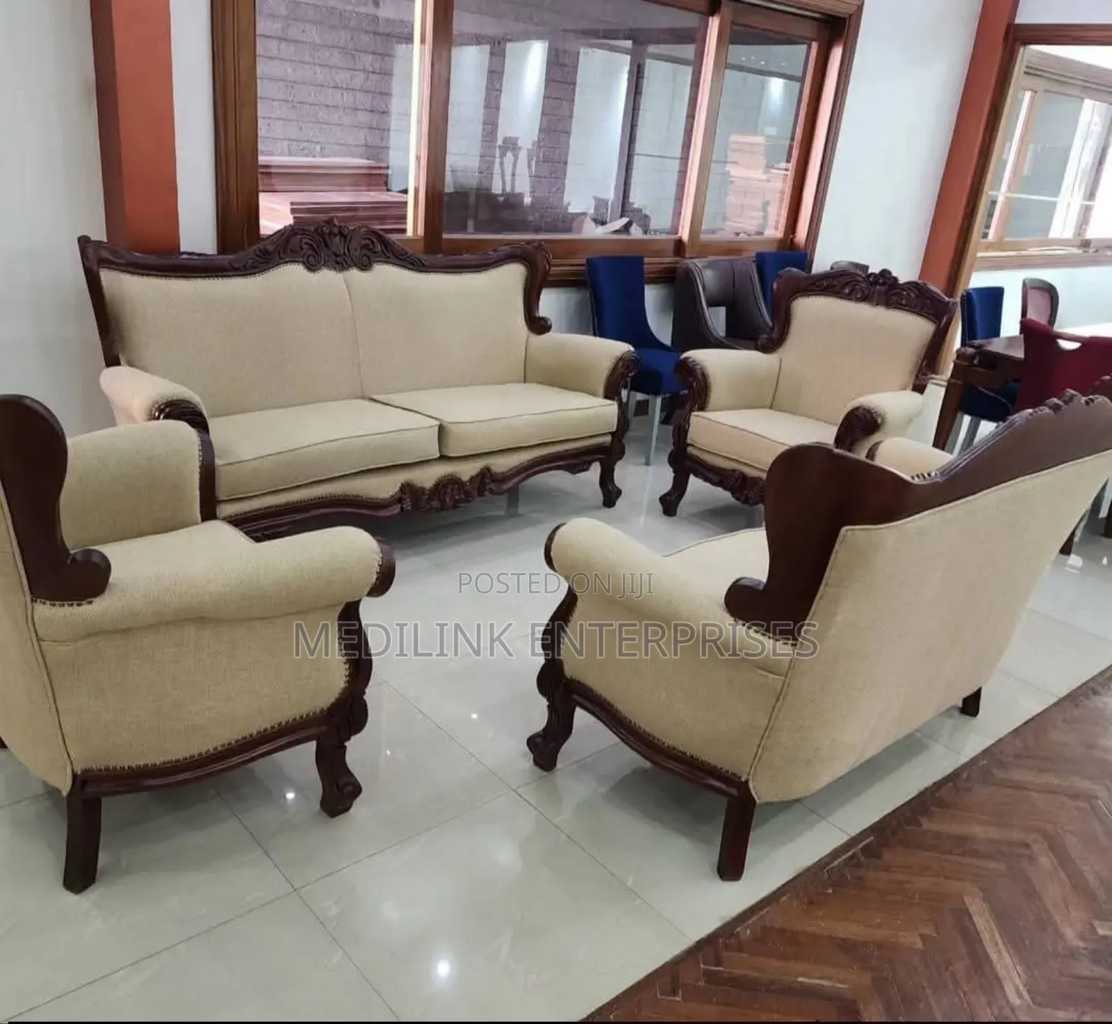 Executive 6-Seater Antique Wood Mix Sofa Set
