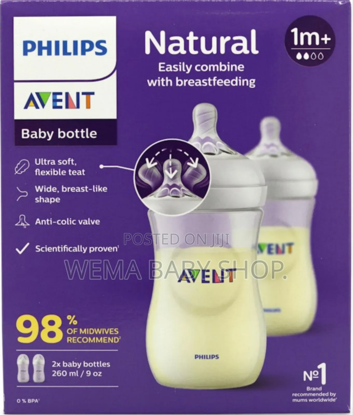 Twin Pack Philips Avent Natural Response Bottles With Airfree Vents.