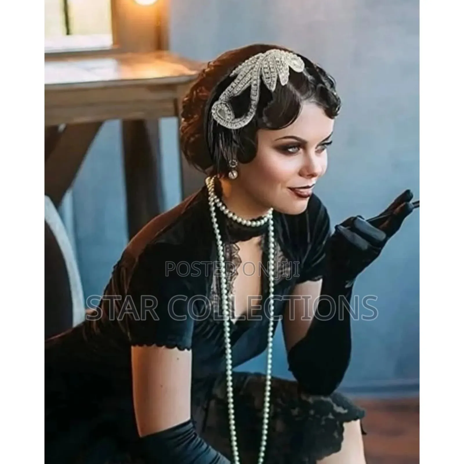 Feather Gatsby Headband With Silver Detailed Rhinestones