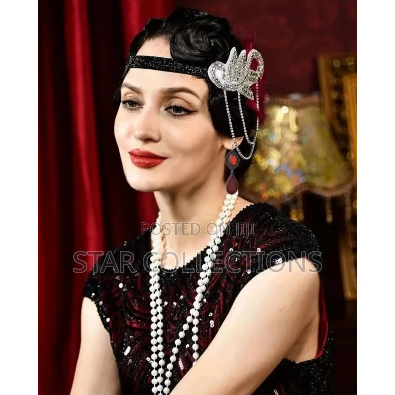 Feather Gatsby Headband With Silver Detailed Rhinestones