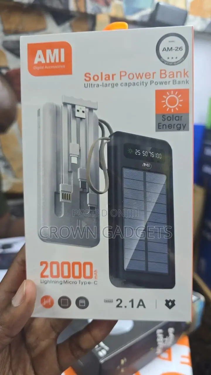 20000mah Ami Am-26 Solar Power Bank, Type-C/Micro/Lightning Inputs