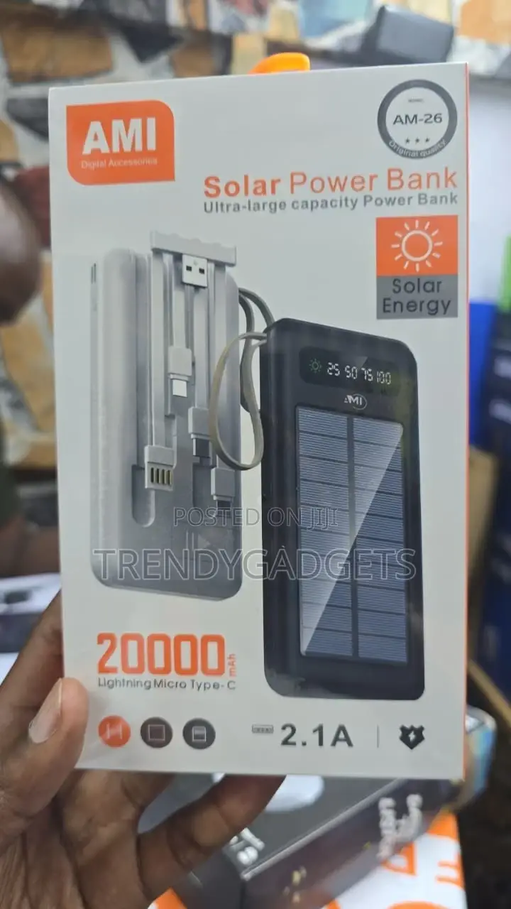 20000mah Ami Am-26 Solar Power Bank, Type-C/Micro/Lightning Inputs