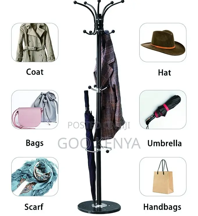 Home Hanger; Heavy-Duty Iron Floor Rack for Jackets, Hats, and Scarves