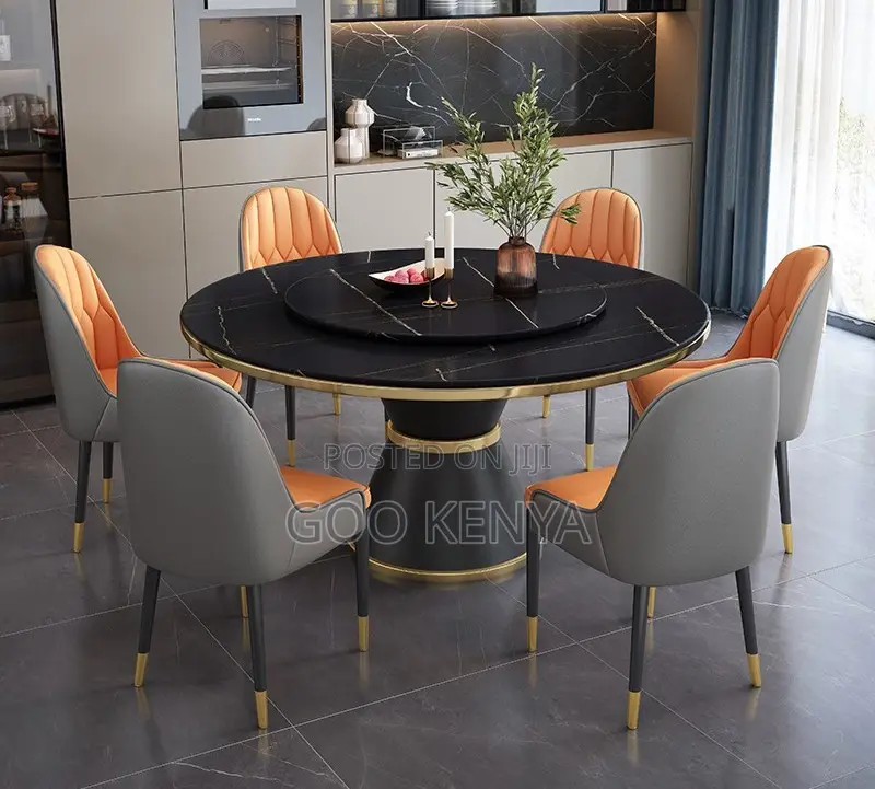 Home Dining Set; Modern Circular Dining Set With Rotating Lazy Table