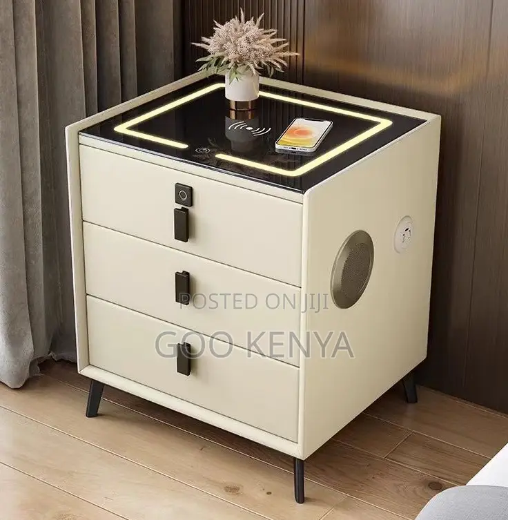 Home Nightstand Cabinet; Modern Solid Wood Smart Bedside With Drawer