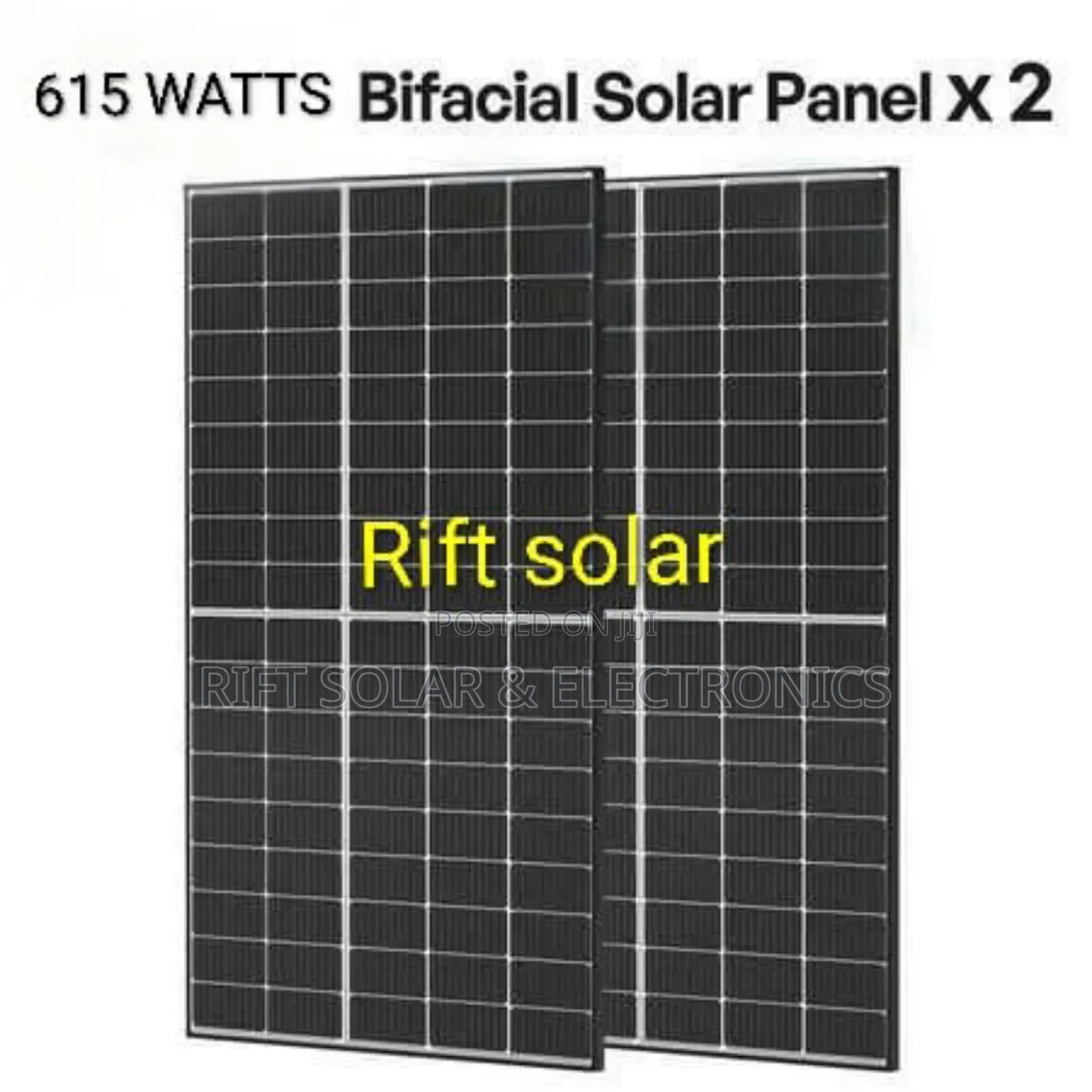 (2) 615 Watts - 49 Volts Bifacial Grade 1 Monocrystalline Solar Panels