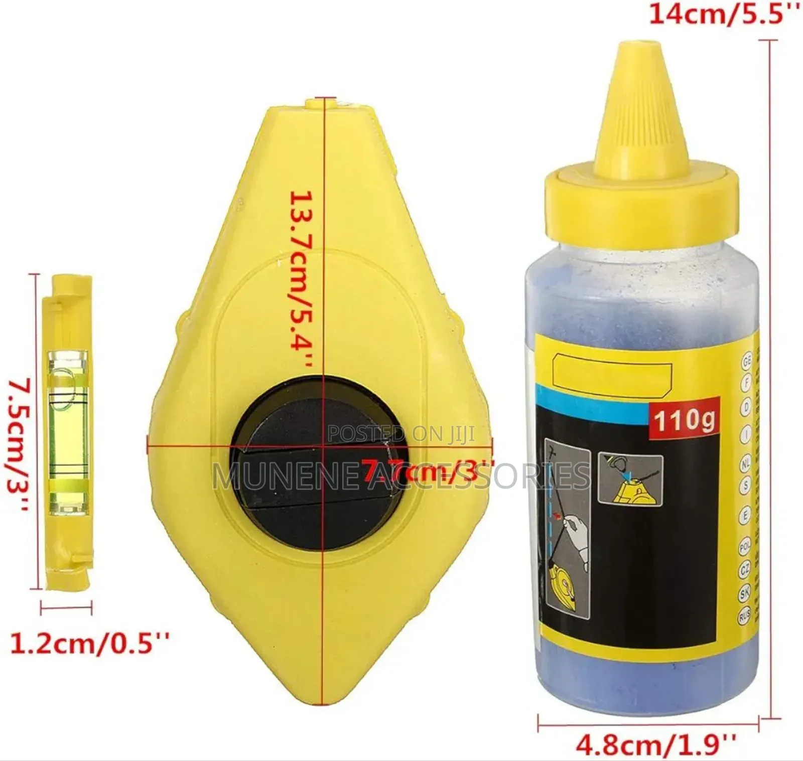 Chalk Line Reel Set 30metre 113g Bottle Chalk Plastic Spirit Bubble