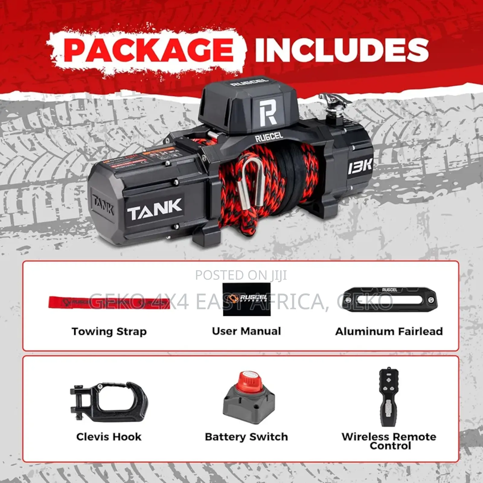 13500lb Synthetic Rope Winch 12v Waterroof- Tank Series