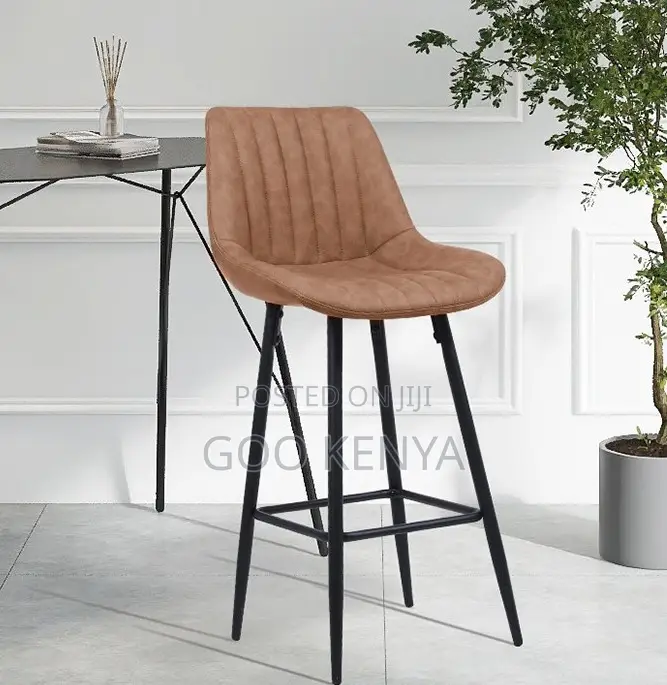 Home Kitchen Stool; Luxury Brown Leathervintage-Style Metal Bar Chair