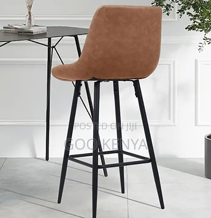 Home Kitchen Stool; Luxury Brown Leathervintage-Style Metal Bar Chair