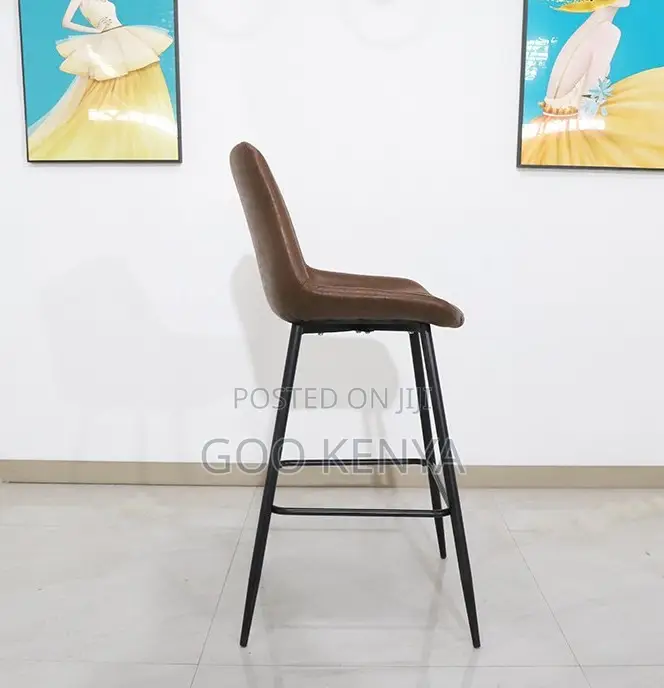 Home Kitchen Stool; Luxury Brown Leathervintage-Style Metal Bar Chair