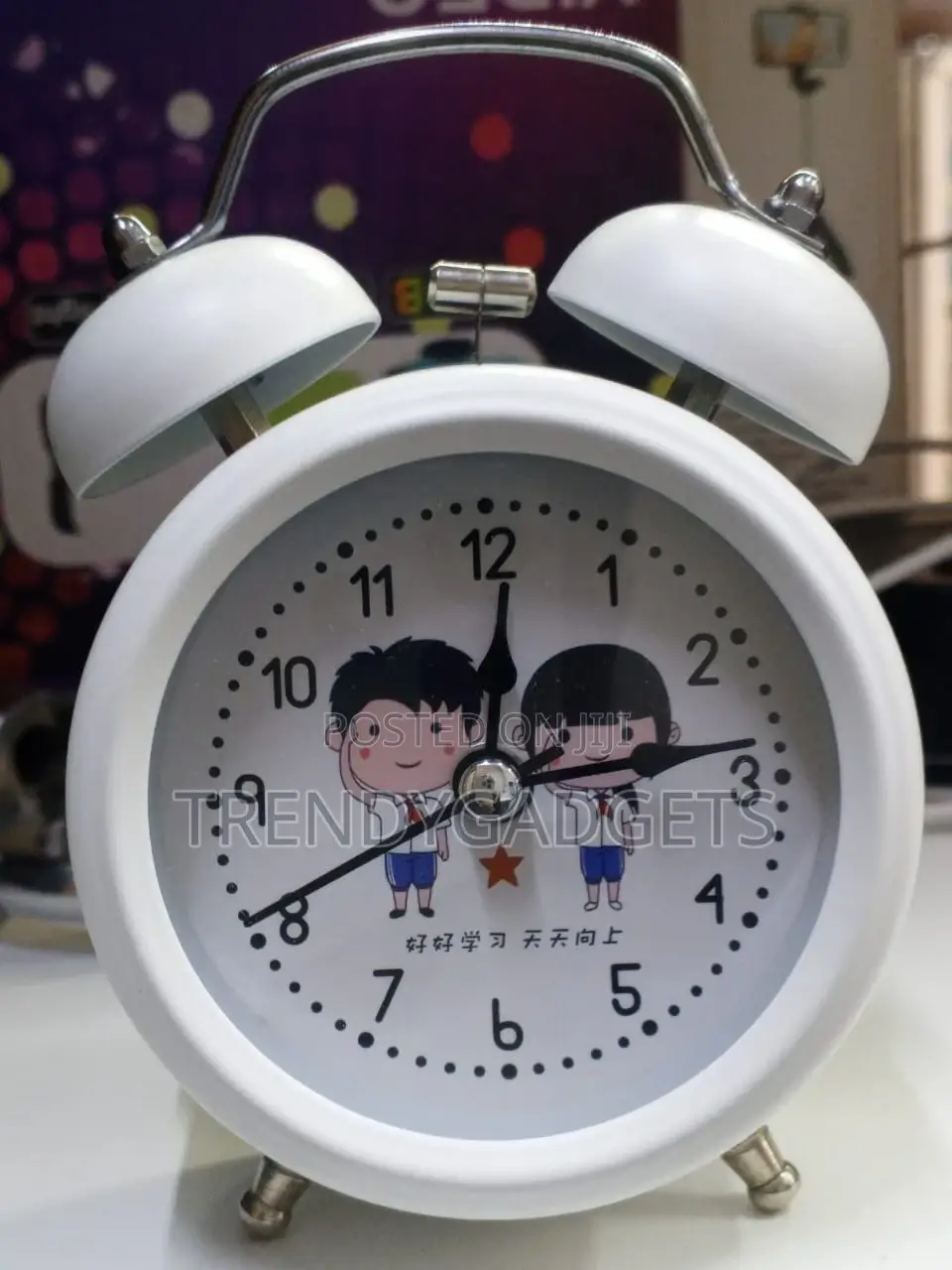 Cartoon Twin-Bell Wake-Up Alarm Clock | Battery Operated, Silent Dial