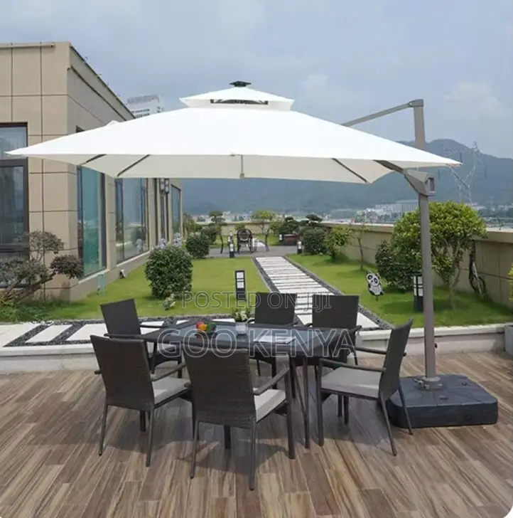 Home Sun Umbrella; Aluminum Outdoor Solar Umbrella With Led Light