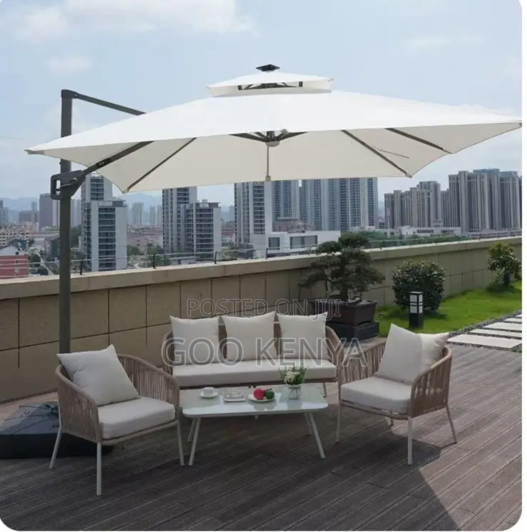 Home Sun Umbrella; Aluminum Outdoor Solar Umbrella With Led Light