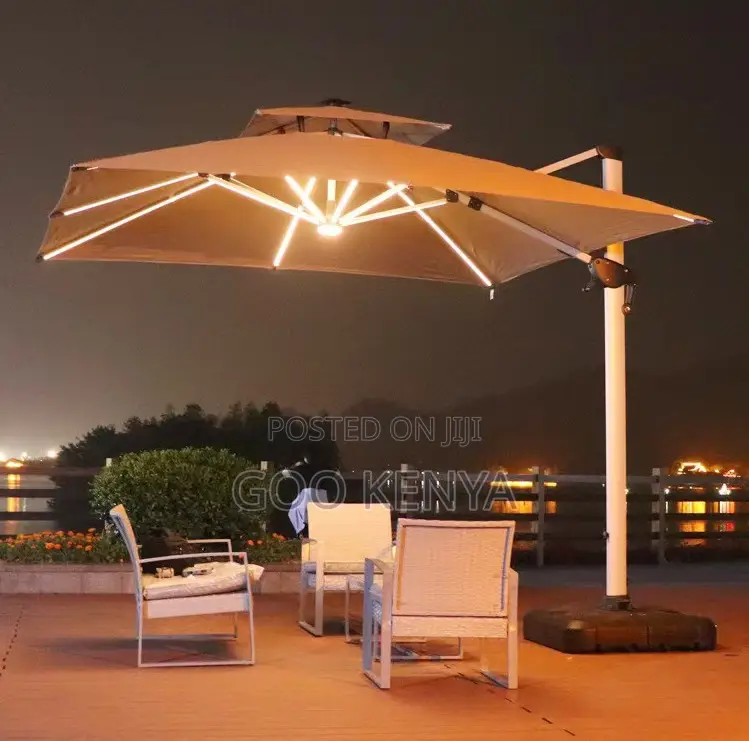 Home Sun Umbrella; Aluminum Outdoor Solar Umbrella With Led Light