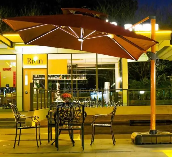 Home Sun Umbrella; Aluminum Outdoor Solar Umbrella With Led Light