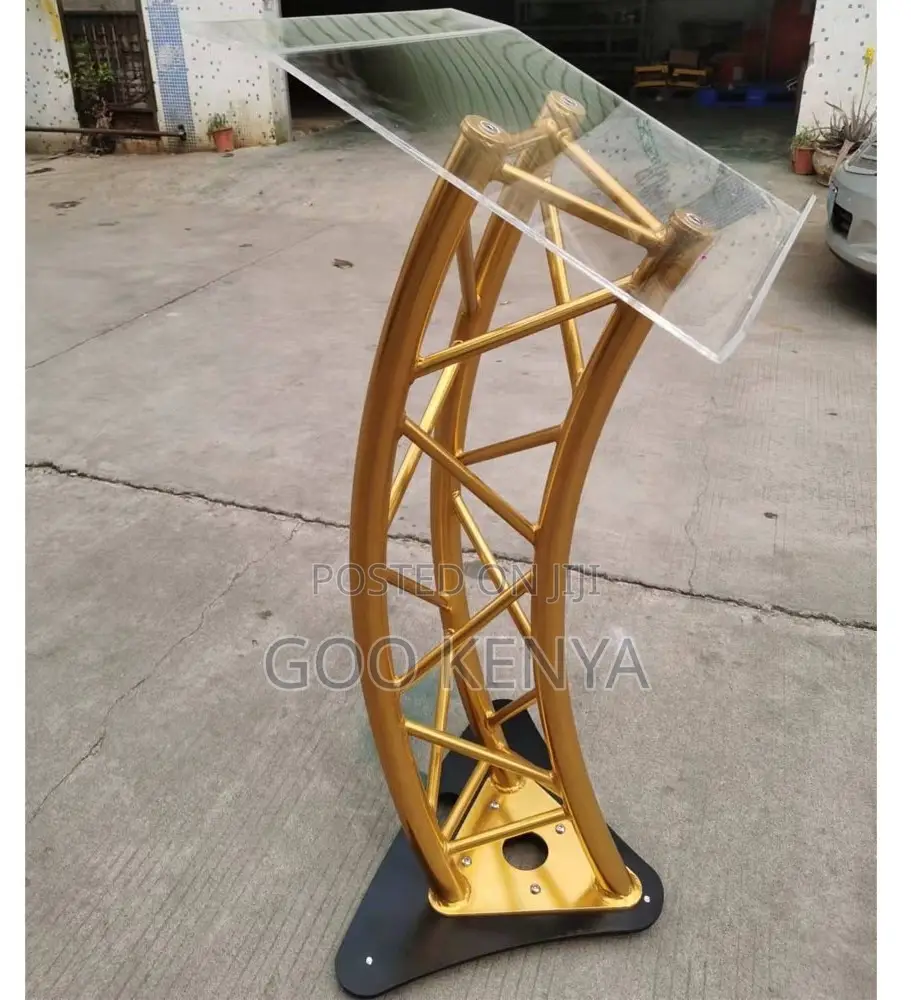Home Outdoor Pulpit; Gold-Finished Aluminum Stage Presentation Stand