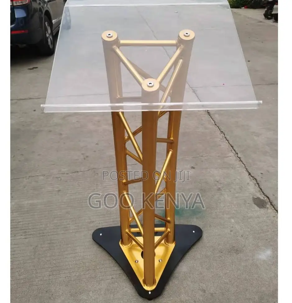 Home Outdoor Pulpit; Gold-Finished Aluminum Stage Presentation Stand