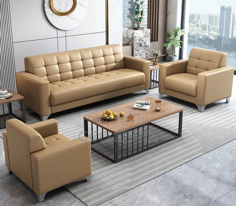 Office Sofa; 5-person Sectional Reception Sofa In Synthetic Leather
