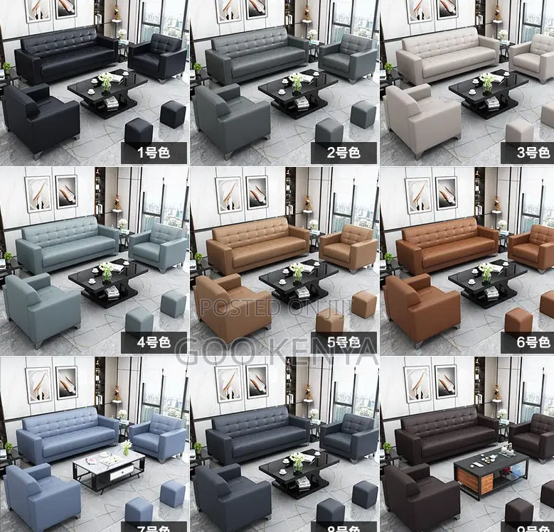 Office Sofa; 5-person Sectional Reception Sofa In Synthetic Leather