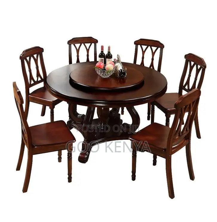 Home Dining Set;6-Seat Modern Minimalist Round Dining Set- Mahogany