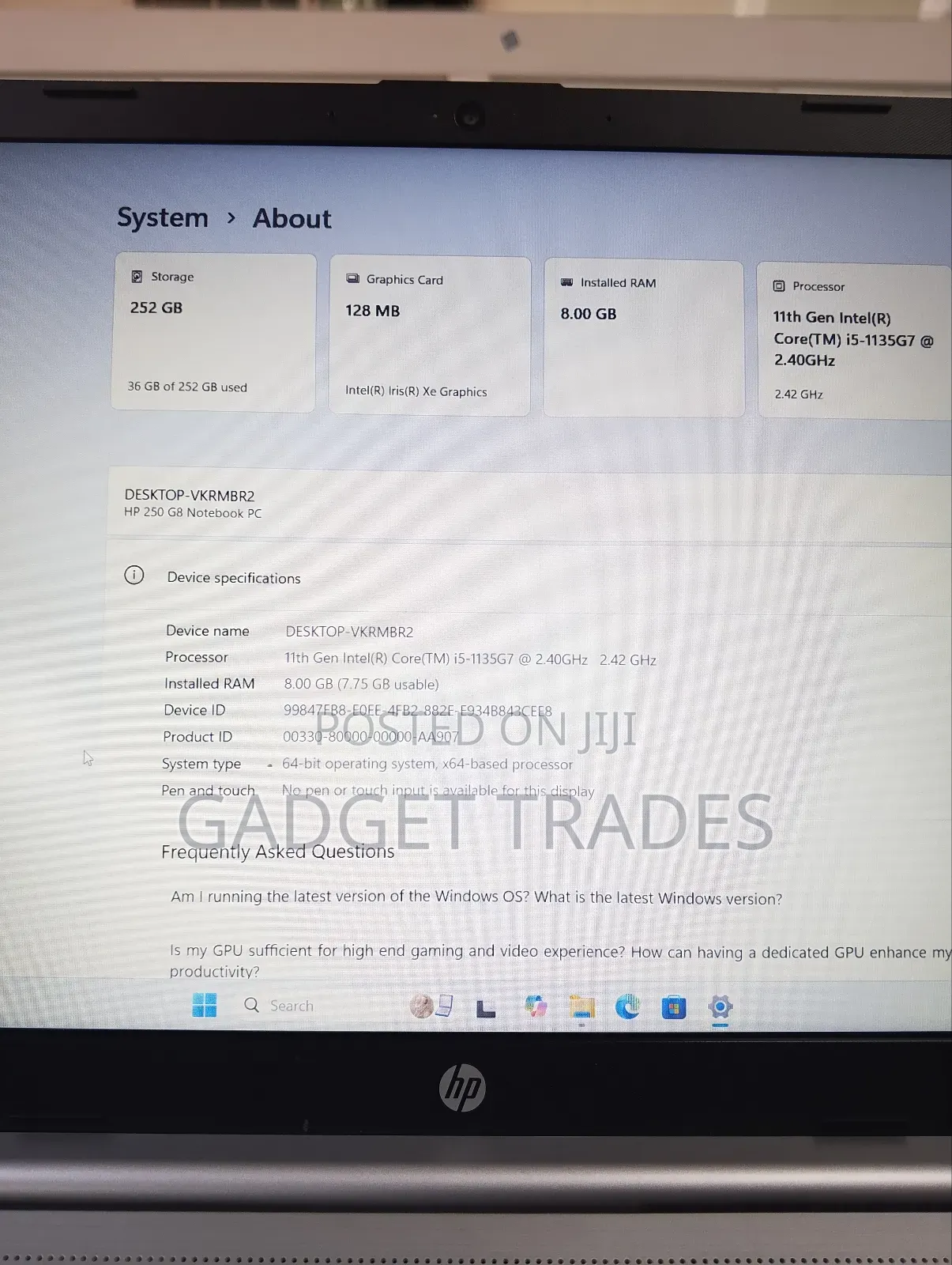 Laptop HP 250 G8 8GB Intel Core I5 SSD 256GB