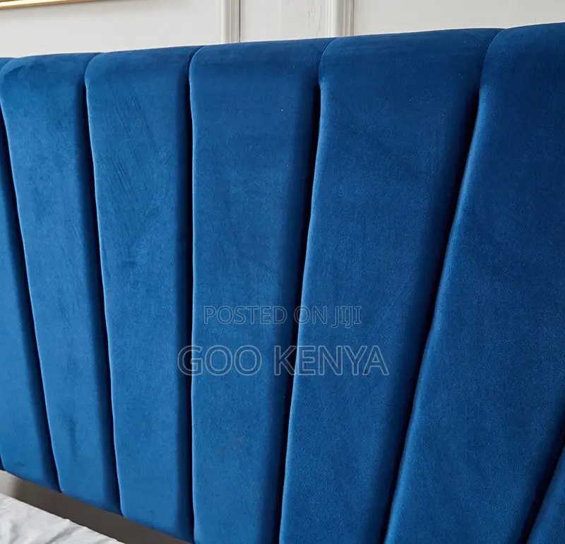 Home Bed; King Size Velvet Fabric Gas Lift Bed With Wooden Wing Design