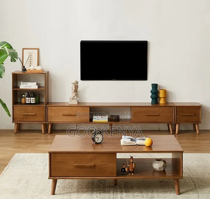 Home Tv Cabinet Table Set; Wooden Tv Cabinet With Coffee Table Set