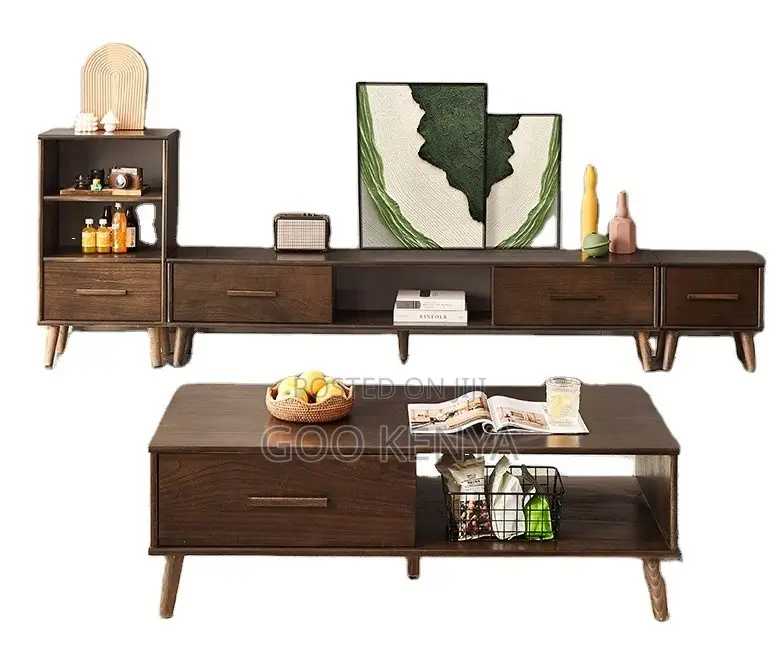 Home Tv Cabinet Table Set; Wooden Tv Cabinet With Coffee Table Set