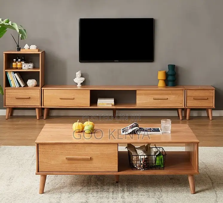 Home Tv Cabinet Table Set; Wooden Tv Cabinet With Coffee Table Set