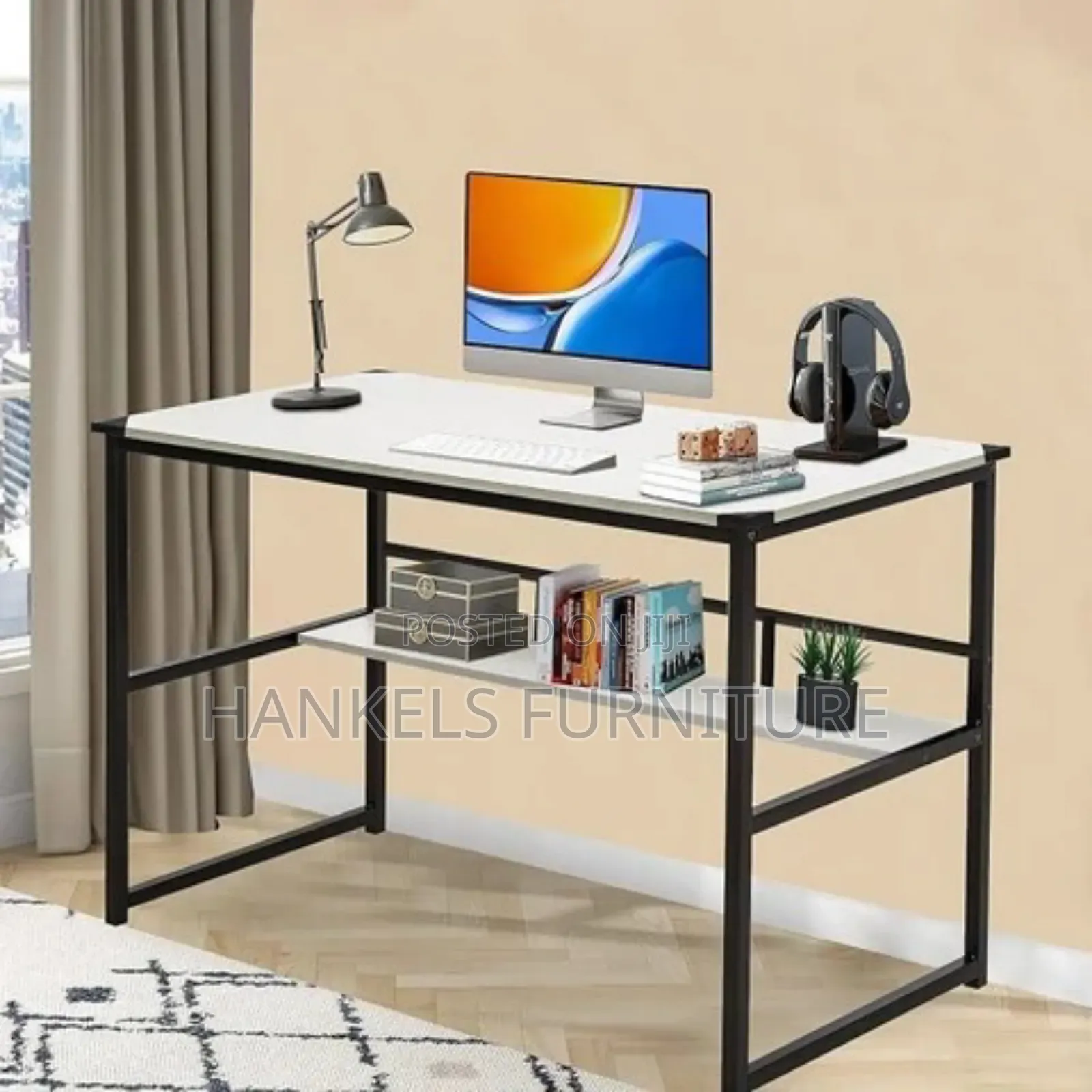 Stylish Metallic Desk With Shelf – Perfect for Home Office