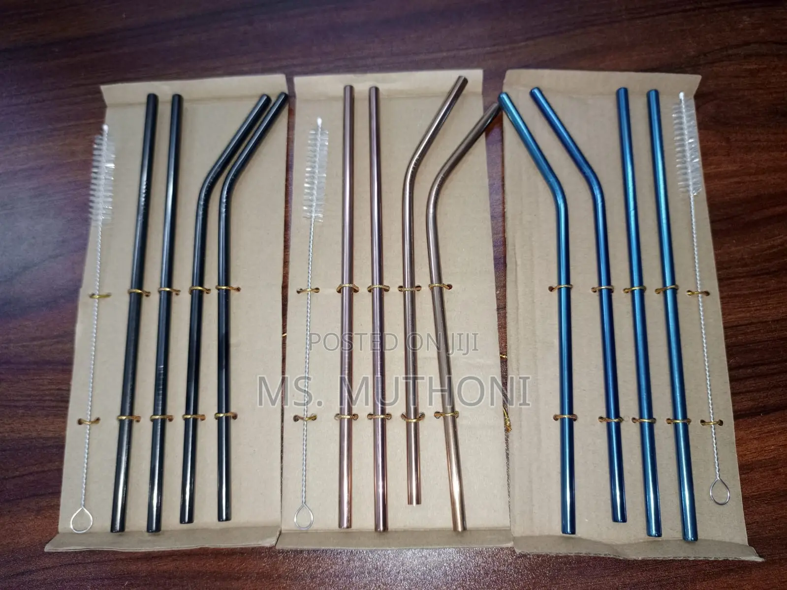  Reusable Stainless Steel Drinking Straws and a Cleaning Brush