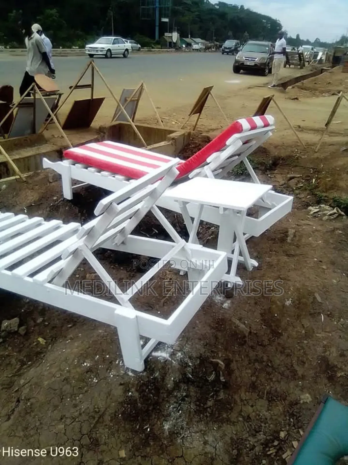 Whitish Wooden Poolside or Beach Sunbeds