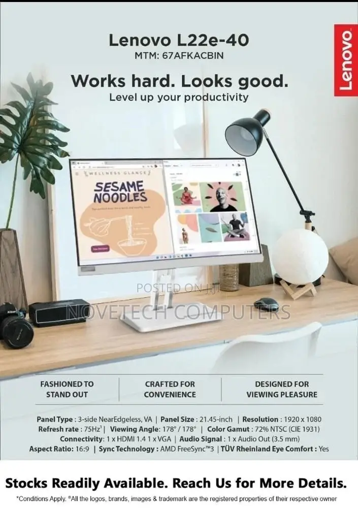 Brand New Lenovo L22e-40 21.45" Fhd Monitor, - 67afkacbae
