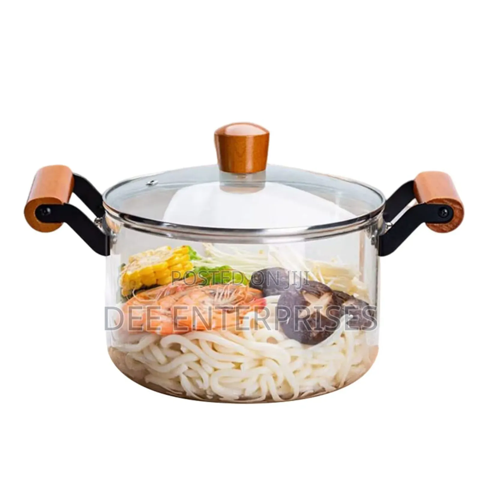 2 Wooden Handle High Boron Heavy Borosilicate Glass Cookware
