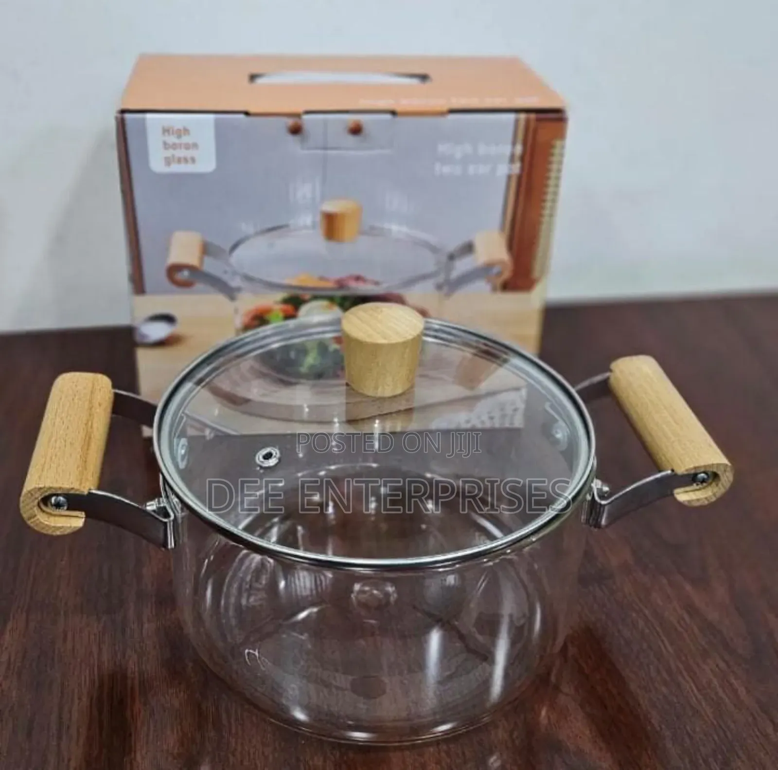 2 Wooden Handle High Boron Heavy Borosilicate Glass Cookware