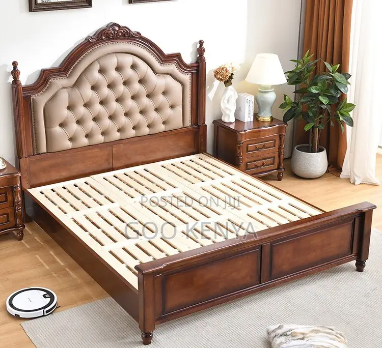 Home Bed;Oak Bed With Leather Headboard for Comfortable Bedroom