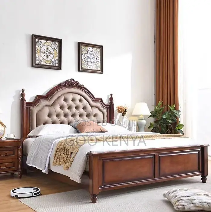 Home Bed;Oak Bed With Leather Headboard for Comfortable Bedroom