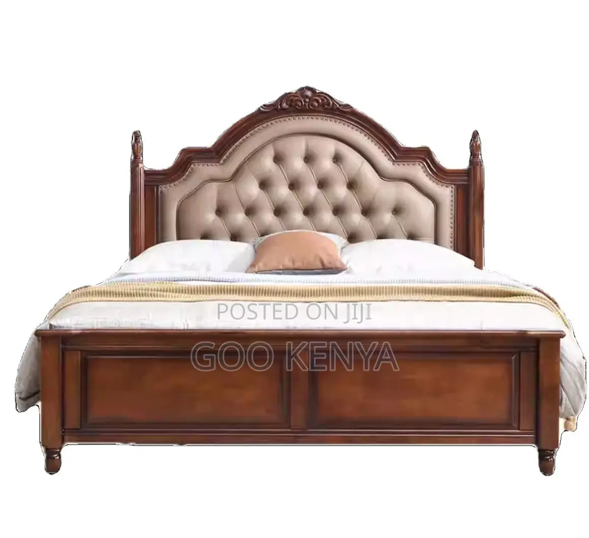Home Bed;Oak Bed With Leather Headboard for Comfortable Bedroom