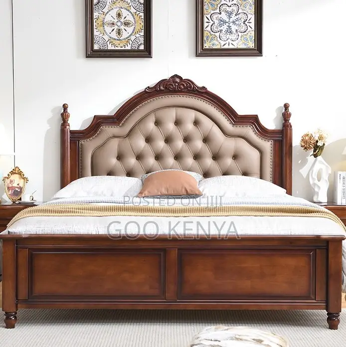 Home Bed;Oak Bed With Leather Headboard for Comfortable Bedroom