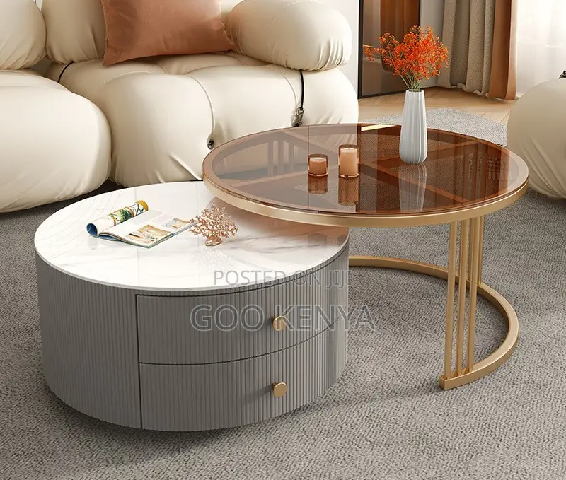 Home Table Set; Round Coffee Table Set-Custom Metal and Glass Designs